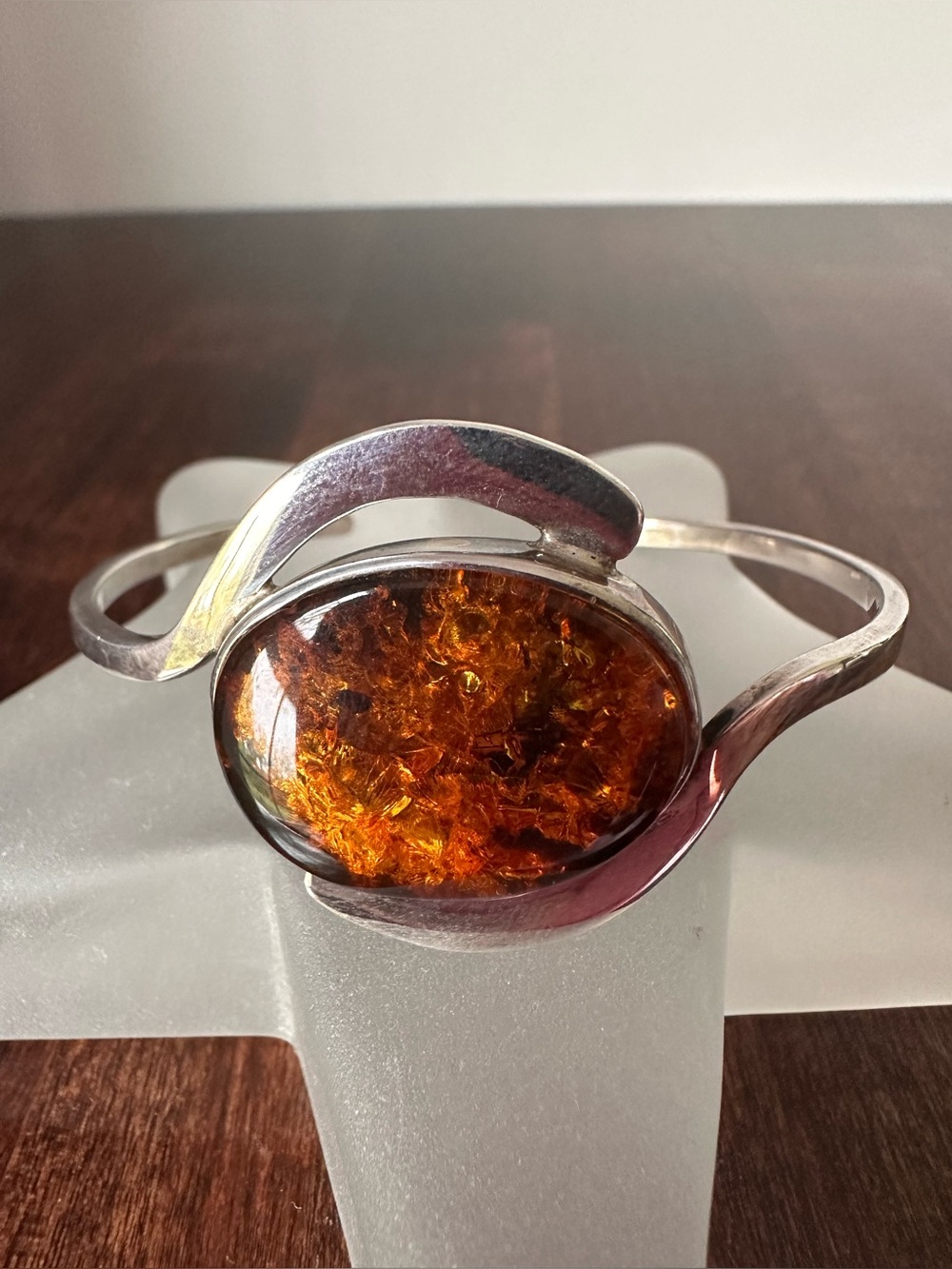 Vintage Baltic Amber & Sterling silver cuff bracelet